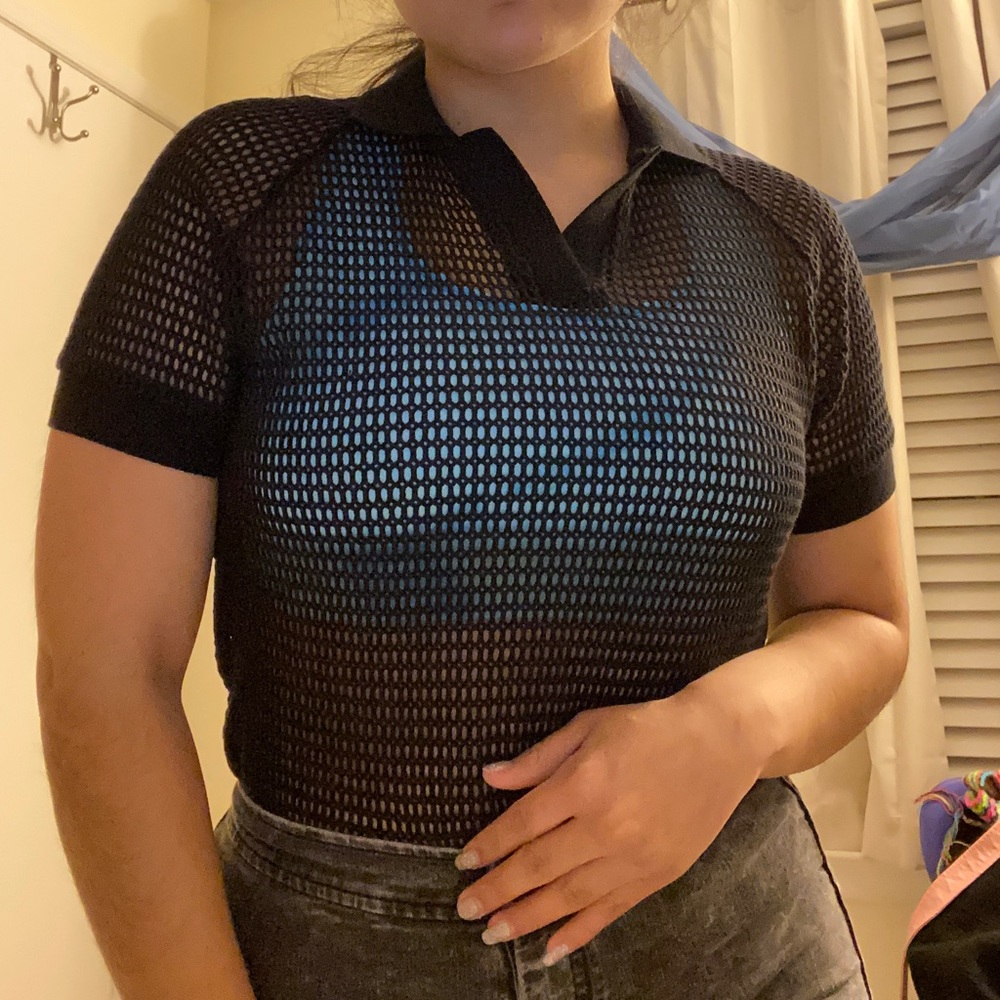 Bershka black mesh top